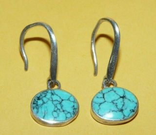 Vtg Native Navajo Sterling Silver & Spider Web Turquoise Dangle Earrings Signed