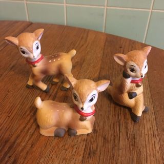 Vtg Homeco Reindeer Figurines Set 3 Red Collars Bells Taiwan Different Poses