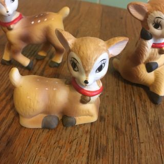Vtg Homeco reindeer figurines set 3 red collars bells Taiwan different poses 2