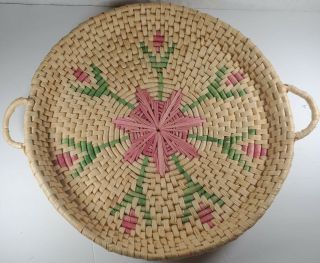 Vintage Extra 17 " Large Round Wicker Sweet Grass Rattan Basket Tray Wall Hanging