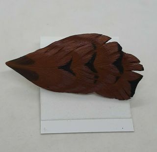 Vtg Zuni Wood Hand Carved Wooden Pin Brooch Bird Cardinal Feather Signed 2 3/8 "