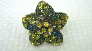 Vintage Blue Green Rhinestone Star Cocktail Ring Adjustable Silver Tone Size 7