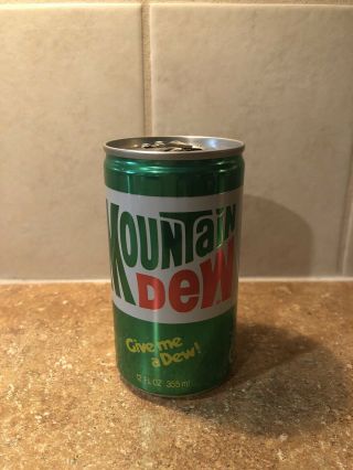 1980’s Vintage Mountain Dew Soda Pop Can 12oz Give Me A Dew Crimped Aluminum