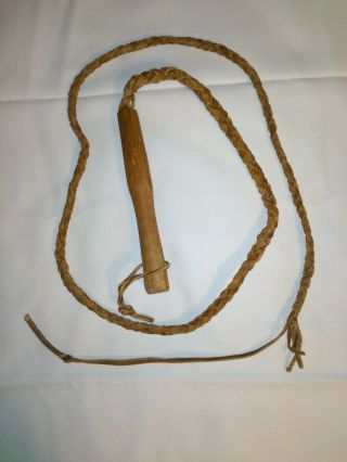 Vintage Braided Leather Bull Whip - Wood Handle - 6 Ft
