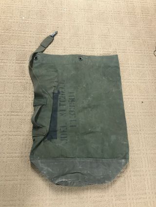 Vintage Us Military Army Cotton Duck Green Canvas Duffle Bag 32 " With Strap