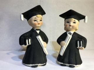 Vintage Lego Graduate Children Salt And Pepper Shakers Graduation Black & White