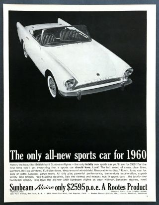 1960 Sunbeam Alpine Convertible Photo British - Built Sports Car Vintage Print Ad