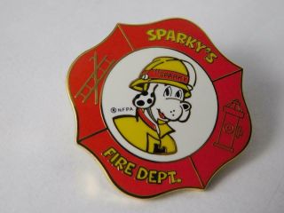 Sparky Firefighter Dog Helmet Pin Vintage Cartoon Mascot Souvenir Button