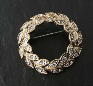 Vintage Jewellery Clear Crystal Rhinestone Silver/gold Tone Wreath Brooch Pin