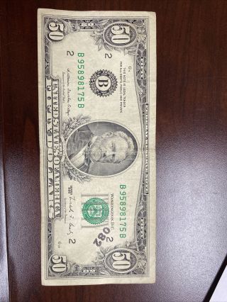 1988 (b) $50 Fifty Dollar Bill Federal Reserve Note York Vintage Money Old