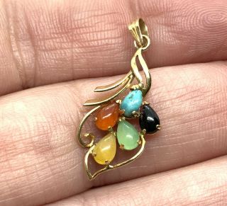 Vintage 585 / 14k Yellow Gold Multi Stone Cluster Small Drop Pendant (0.  8g)