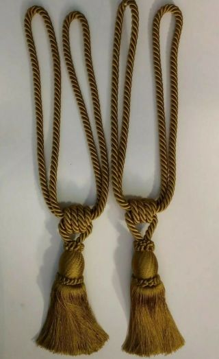 Drapery Braided Tassel Tiebacks - 2 Vintage Gold
