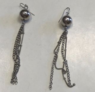 Fabulous Vintage Estate Find Shiny Faux Silver Ball & Chains Dangle Earrings A13