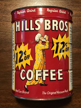 Vintage Hills Bros Coffee Can 2lb Tin W/ Key Wind Nos 1950’s