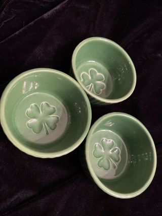 Rare Set Of 3 Vintage Chantal Shamrock St.  Patricks Day Green Ramekin Bowls