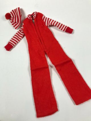 Vintage Barbie Mini Mod Clone Shillman Winter Red White Zippered Outfit Striped