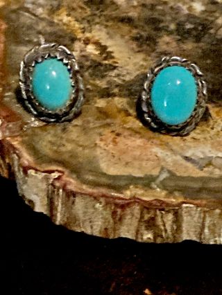 Vintage Navajo Sterling Silver 1/2” Sleeping Beauty Turquoise Stud Earrings 2.  5g