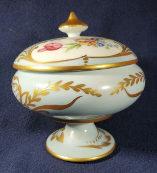 Vintage Limoges France Blue Floral With Gold Trim Footed Bowl/dish With Lid