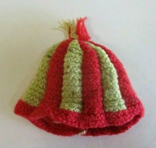 Vintage - Handmade Knitted Woolen Egg Cosy - Red And Green - 1960s