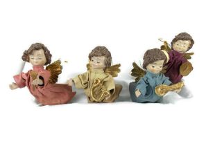 Vintage Set Of 4 Fabriche Angel Cherub Christmas Ornaments With Instruments