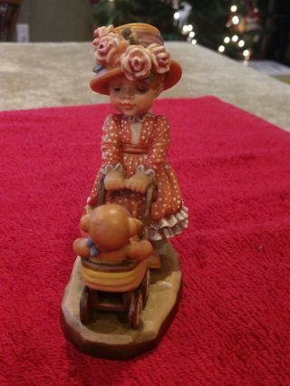 Vintage Anri Wood Carved Sarah Kay Little Nanny Signed Figure 3 3/4 " ❤