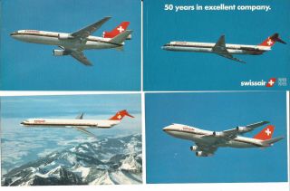 Vintage Swissair Airline Issue Postcards X 4 Dc - 10,  B747,  Dc - 9 - 81,  Md - 81