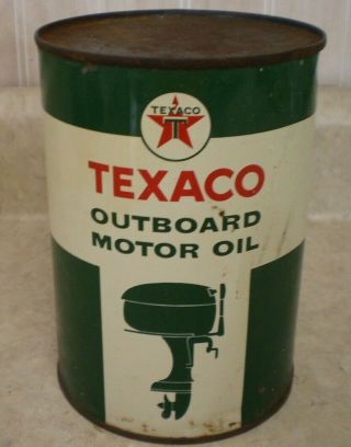 Vtg 1959 Texaco Outboard Motor Oil Can Full Quart Sae 30 Metal Tin Boat
