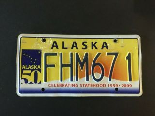 2009 Alaska License Plate Fhm671 Celebrating Statehood 1959 - 2009 50 Years