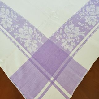 Vintage 50s Lavender & White Cotton Floral Tablecloth 60