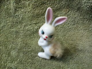 Vintage Japan Norcrest? White Bunny Rabbit With Cotton Tail Ceramic Porcelain