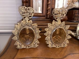 Vintage Perfume Bottles Large Oval Gold Gilt Ormolu Ornate Glass - Pair