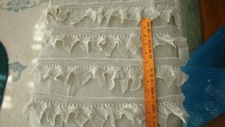Vintage Antique White Hand Crocheted Lace Trim Piece 98 ” Long X 3 1/2 ” Wused