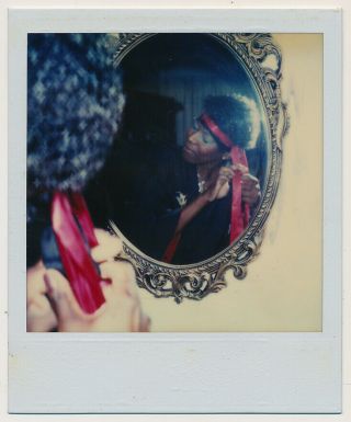 Afro Hair Black Woman In Mirror Reflection Vtg Polaroid Photo African American