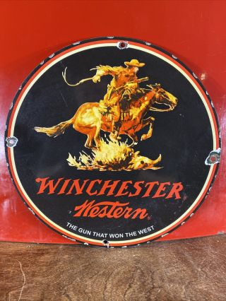 Vintage Style  Winchester Western  Porcelain Gas & Oil Sign 12 Inch