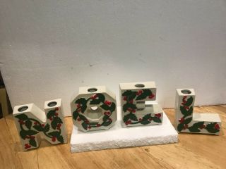 Vintage Christmas Ceramic " Noel " With Holly Candle Holders 1970’ S