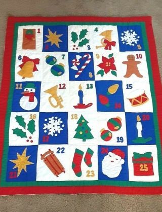 Vintage Handmade Colorful Christmas Advent Calendar Wall Hanging Blanket Quilt