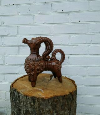 Vintage Handmade Pottery Ceramic Glaze Figurine Goat Sheep 60s Folk Pottery