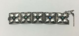 Fabulous Vintage Mexican Sterling Silver Bracelet W/ Turquoise Stones