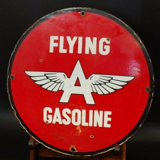 Vintage Flying A Gasoline Porcelain Sign Gas Pump Plate Gasoline - Estate Find