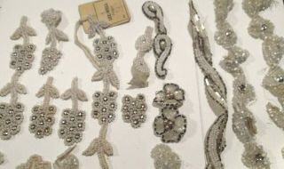 15 Vtg Beaded Glass/sequins/pearl Sew - On Appliques Floral & Various Shapes