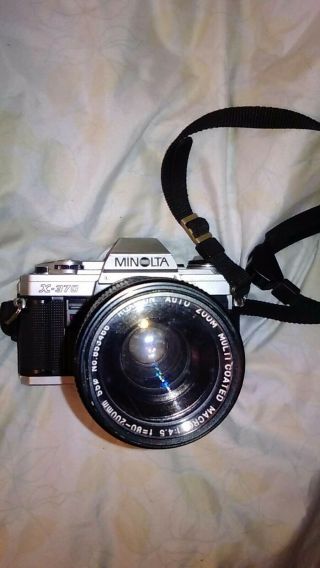 Vintage Minolta X - 370 Camera With 200 Mm Rokinon Lens Cokinlight 55mm And Strap