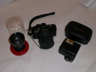 Vintage Pentax Auto 110 Camera W/ 40mm Zoom 70mm Telefoto Lenses Af130p Flash