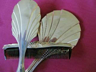 TOWLE VANITY SET MIRROR HAIRBRUSH COMB SILVER PLATE VINTAGE ART DECO STYLE 3