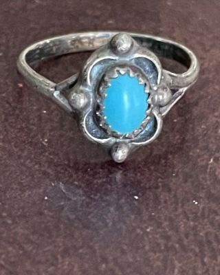 Vintage Navajo Sterling Silver 1/2” Sleeping Beauty Turquoise Ring Size 7,  2.  5g