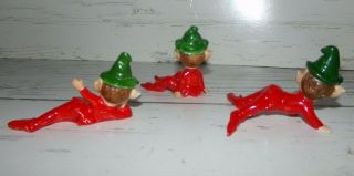 Vintage Artmark Christmas Pixie Elf Ceramic Figurines Red with Green Hats Japan 2