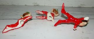 Vintage Artmark Christmas Pixie Elf Ceramic Figurines Red with Green Hats Japan 3