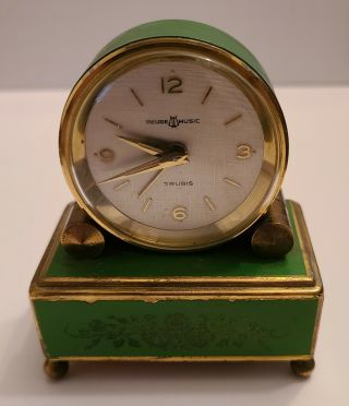 Vintage Reuge Music Box Alarm Clock 7 Rubis Swiss Movement