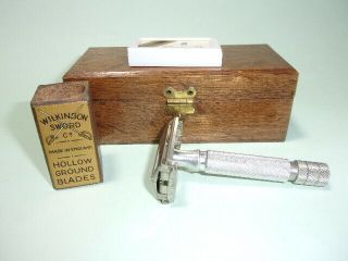 Vintage Wilkinson Sword Co Oak Razor Box,  Gillette Razor.