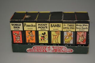 Vintage 1940s Mickey Mouse Library Of Games Card Set 6 Disney Bambi Donald W.  D.  P