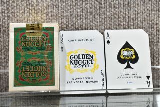 Vtg Playing Cards Golden Nugget Gambling Hall Green And Gold 1970 